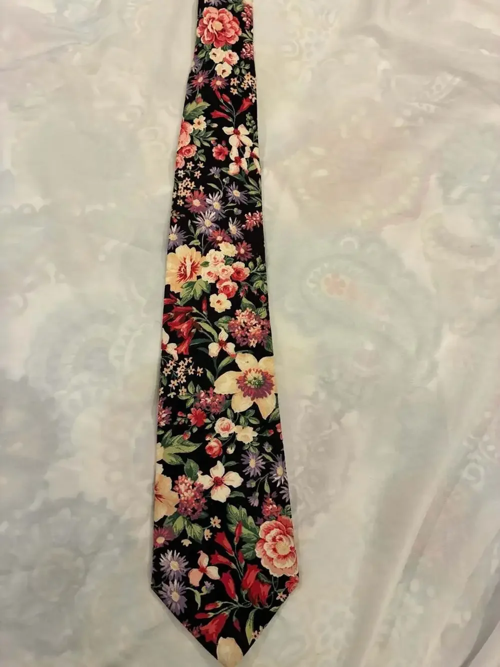 Statement Black Multi-Color Floral Cotton Necktie